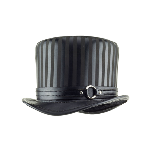 Baron Black Striped Leather Top Hat Black Ring Steampunk Band Angle Subverse