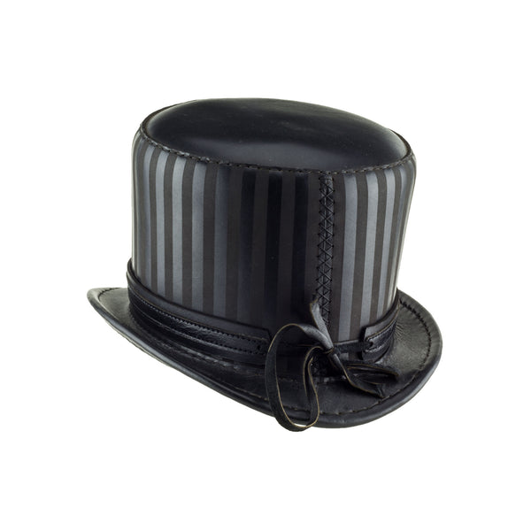 Baron Black Striped Leather Top Hat Black Ring Steampunk Band Back Subverse