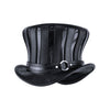 Mad Hatter Black Leather Top Hat Steampunk Tea Party Chrome Ring Band Angle Subverse