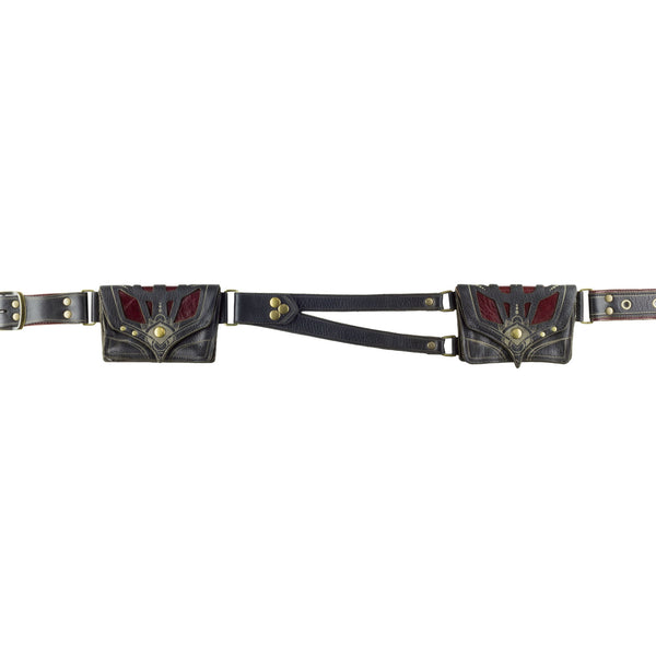 Orthrus Black/Red Leather Pocket Utility Festival Belt Front Subverse