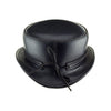 Pinkerton Black Leather Top Hat with Black/Chrome Goth Ring Band back Subverse