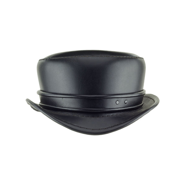 Pinkerton Black Leather Top Hat with Classic black rolled edge band front subverse