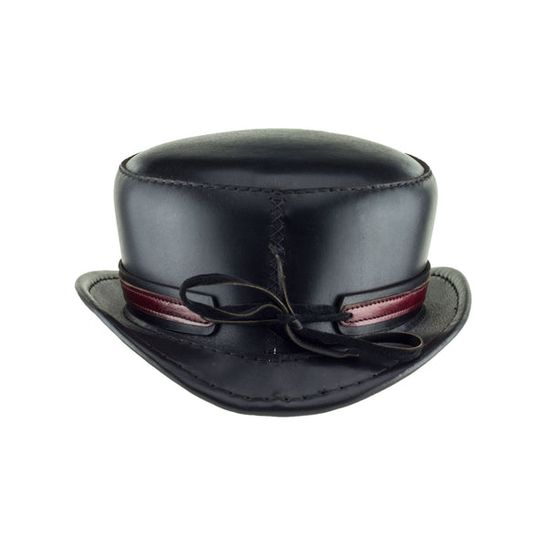 Pinkerton Black Leather Top Hat with Steampunk brass ring band back subverse