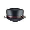 Pinkerton Black Leather Top Hat with Steampunk brass ring band front subverse