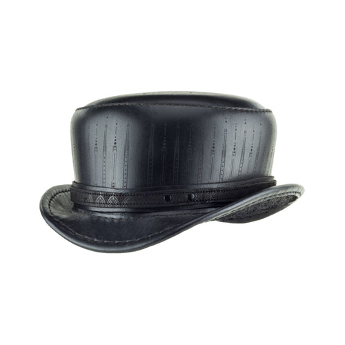 Pinkerton Deco Black Leather Short Top Hat Angle Subverse