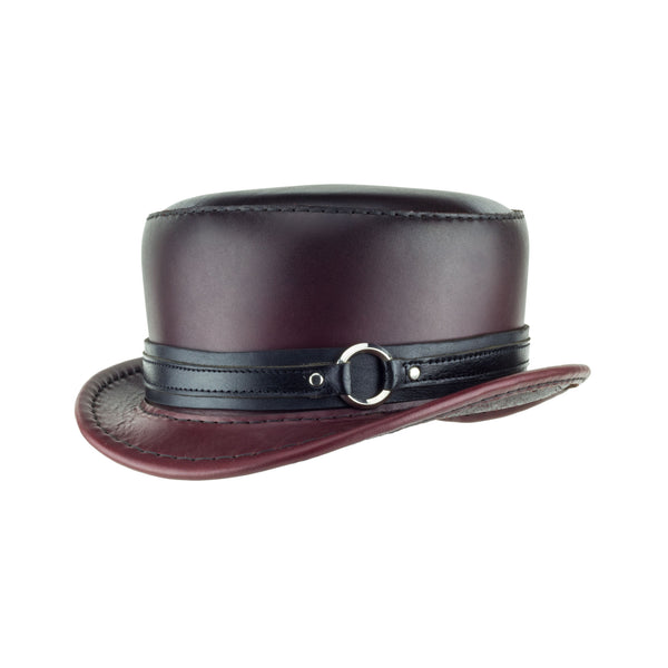 Pinkerton Oxblood Leather Top Hat black chrome ring band angle subverse