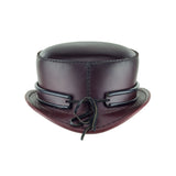 Pinkerton Oxblood Leather Top Hat with Classic Rolled Black/red rolled edge band back Subverse