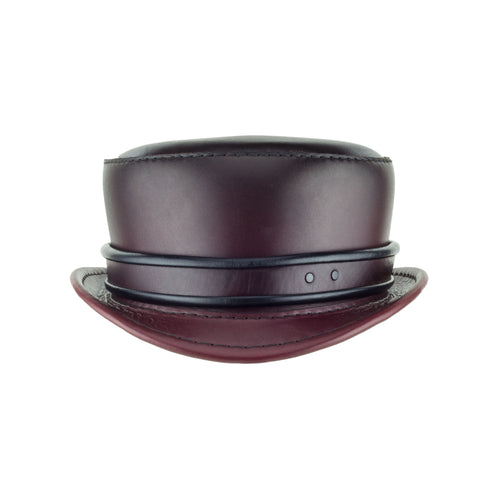 Pinkerton Oxblood Leather Top Hat with Classic Rolled Black/red rolled edge band front Subverse