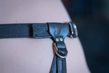 Eos leather Strap-on harness in black and brass