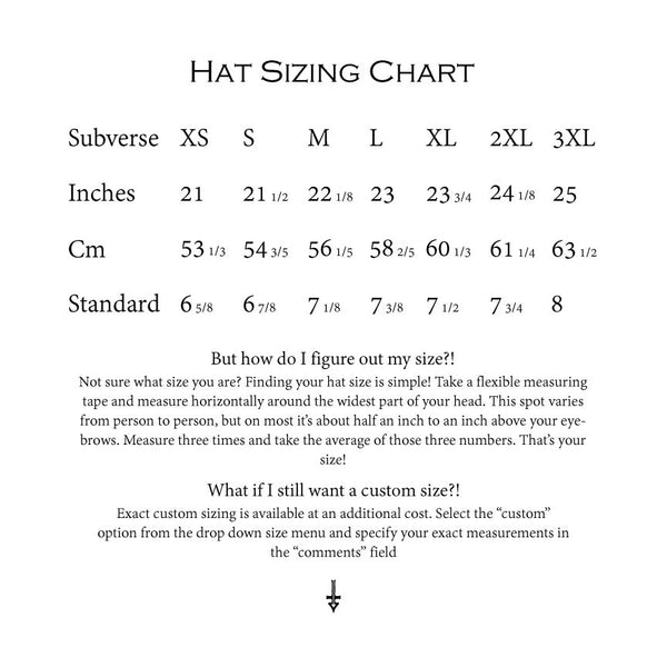 Hat size chart subverse
